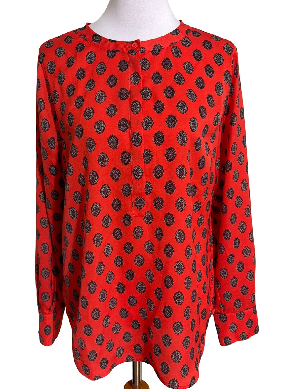 J. Crew Red Black Medallion Print Blouse
